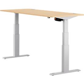 Schäfer Shop Select ERGO-T bureau, elektrisch in hoogte verstelbaar, rechthoekig, T-poot, B 1600 x D 800 x H 640-1300 mm, ahorn decor/blank aluminium