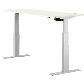 Schäfer Shop Select ERGO-T bureau, elektrisch in hoogte verstelbaar, rechthoekig, T-voet, B 1600 x D 800 x H 640-1300 mm, wit/blank aluminium