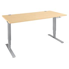 Schäfer Shop Genius bureau AERO FLEX, elektrisch in hoogte verstelbaar, rechthoekig, T-voet, B 1200 x D 800 x H 620-1280 mm, ahorn/blank aluminium