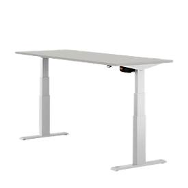 Schäfer Shop Select ERGO-T bureau, elektrisch in hoogte verstelbaar, rechthoekig, T-voet, B 1800 x D 800 x H 640-1300 mm, aluminium lichtgrijs/wit