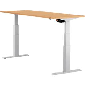 Schäfer Shop Select ERGO-T bureau, elektrisch in hoogte verstelbaar, rechthoekig, T-poot, B 1800 x D 800 x H 640-1300 mm, beuken decor/blank aluminium