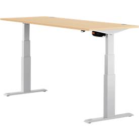 Schäfer Shop Select ERGO-T bureau, elektrisch in hoogte verstelbaar, rechthoekig, T-poot, B 1800 x D 800 x H 640-1300 mm, ahorn decor/blank aluminium