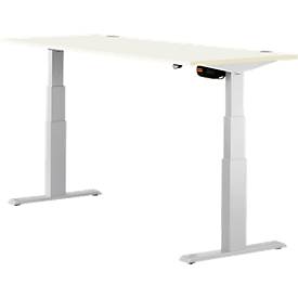 Schäfer Shop Select ERGO-T bureau, elektrisch in hoogte verstelbaar, rechthoekig, T-voet, B 1800 x D 800 x H 640-1300 mm, wit/blank aluminium