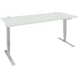 Schäfer Shop Genius bureau AERO FLEX, elektrisch in hoogte verstelbaar, rechthoekig, T-voet, B 1600 mm, aluminium lichtgrijs/wit