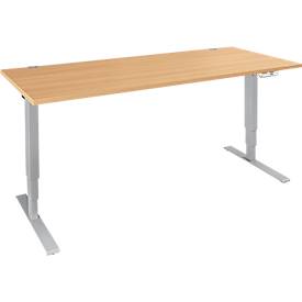 Schäfer Shop Genius bureau AERO FLEX, elektrisch in hoogte verstelbaar, rechthoekig, T-voet, B 1600 x D 800 x H 620-1280 mm, beuken/blank aluminium