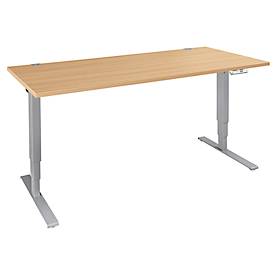 Schäfer Shop Genius bureau AERO FLEX, elektrisch in hoogte verstelbaar, rechthoekig, T-voet, B 1800 x D 800 x H 620-1280 mm, beuken/blank aluminium
