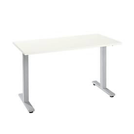 Bureau Start Off Home Office, B 1300 x D 650 x H 735 mm, T-voet, wit/blank aluminiumkleurig