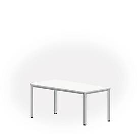 Bureautafel NEVADA, 4-poot, rechthoek, ronde buis, B 1600 x D 800 x H 740 mm, wit/aluminum zilver