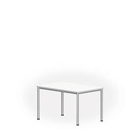 Bureautafel NEVADA, 4-poot, rechthoek, ronde buis, B 1200 x D 800 x H 740 mm, wit/aluminum zilver