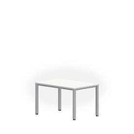 Bureautafel NEVADA, 4-poot, rechthoek, vierkante buis, B 1200 x D 800 x H 740 mm, wit/aluminum zilver