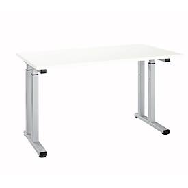 Bureauopstelling, rechthoekig, C-voet, B 1300 x D 650 x H 685-820 mm, alu wit/wit