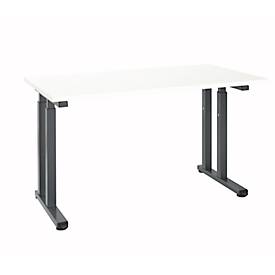 Bureauopstelling, rechthoekig, C-voet, B 1300 x D 650 x H 685-820 mm, wit/grafietgrijs