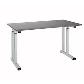 Bureauopstelling, rechthoekig, C-voet, B 1300 x D 650 x H 685-820 mm, alu grafietgrijs/wit