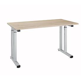Bureauopstelling, rechthoekig, C-voet, B 1300 x D 650 x H 685-820 mm, Eiken/wit aluminium