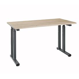 Bureauopstelling, rechthoekig, C-poot, B 1300 x D 650 x H 685-820 mm, eiken/graphietgrijs