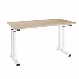 Bureau-opstelling, rechthoekig, C-voet, B 1300 x D 650 x H 685-820 mm, eiken/wit