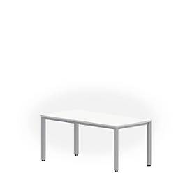 Bureautafel NEVADA, 4-poot, rechthoek, vierkante buis, B 1600 x D 800 x H 740 mm, wit/aluminum zilver
