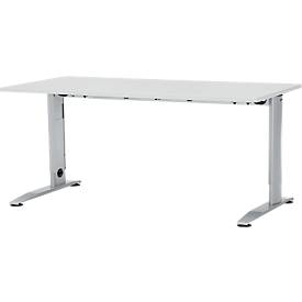 Schäfer Shop Select LOGIN bureau, handmatig in hoogte verstelbaar, C-poot, B 1600 x D 800 x H 660-820 mm, aluminium lichtgrijs/wit