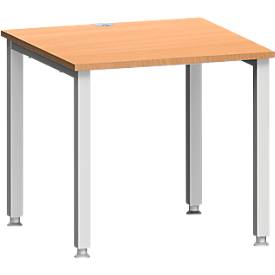 Schäfer Shop Genius Bureau MODENA FLEX, vierkant, 4-poots vierkante buis, B 800 x D 800 x H 720-820 mm, beuken/wit aluminium