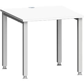 Schäfer Shop Genius Bureau MODENA FLEX, vierkant, 4-poots vierkante buis, B 800 x D 800 x H 720-820 mm, wit/wit aluminium