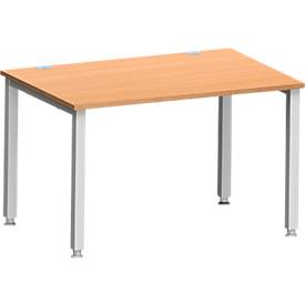 Schäfer Shop Genius Bureau MODENA FLEX, rechthoekig, 4-poots vierkante buis, B 1200 x D 800 x H 720-820 mm, beuken/wit aluminium