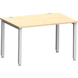 Schäfer Shop Genius Bureau MODENA FLEX, rechthoekig, 4-poots vierkante buis, B 1200 x D 800 x H 720-820 mm, ahorn/wit aluminium