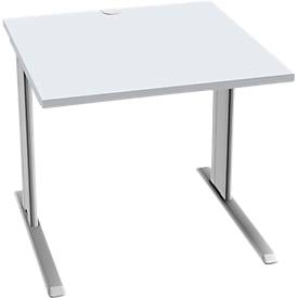 Schäfer Shop Pure Desk PLANOVA BASIC, vierkant, C-voet, B 800 x D 800 x H 717 mm, aluminium lichtgrijs/wit + kabelgoot