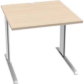 Schäfer Shop Pure Desk PLANOVA BASIC, vierkant, C-voet, B 800 x D 800 x H 717 mm, ahorn/wit + kabelgoot