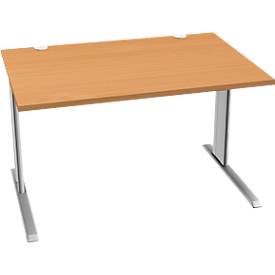 Schäfer Shop Pure Desk PLANOVA BASIC, rechthoekig, C-voet, B 1200 x D 800 x H 717 mm, beuken/wit aluminium + kabelgoot
