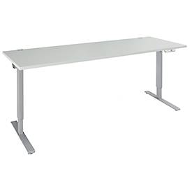 Schäfer Shop Genius bureau AERO FLEX, elektrisch in hoogte verstelbaar, rechthoekig, T-voet, B 2000 mm, aluminium lichtgrijs/wit