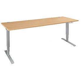 Schäfer Shop Genius bureau AERO FLEX, elektrisch in hoogte verstelbaar, rechthoekig, T-voet, B 2000 x D 800 x H 620-1280 mm, beuken/blank aluminium