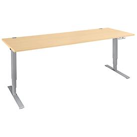 Schäfer Shop Genius bureau AERO FLEX, elektrisch in hoogte verstelbaar, rechthoekig, T-voet, B 2000 x D 800 x H 620-1280 mm, ahorn/blank aluminium