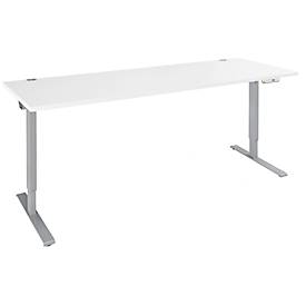 Schäfer Shop Genius bureau AERO FLEX, elektrisch in hoogte verstelbaar, rechthoekig, T-voet, B 2000 x D 800 x H 620-1280 mm, wit/blank aluminium
