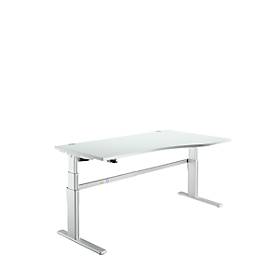 Comfortabel bureau, elektrisch in hoogte verstelbaar, vrije vorm, bevestiging rechts, C-voet, B 1800 x D 1000/800 x H 655-1305 mm, aluminium lichtgrijs/wit