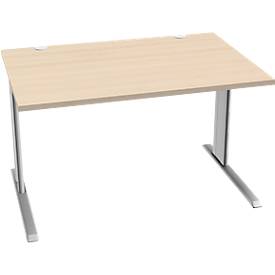 Schäfer Shop Pure Desk PLANOVA BASIC, rechthoekig, C-voet, B 1200 x D 800 x H 717 mm, ahorn/wit aluminium + kabelgoot