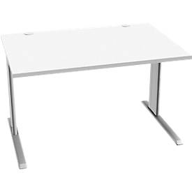Schäfer Shop Pure Desk PLANOVA BASIC, rechthoekig, C-voet, B 1200 x D 800 x H 717 mm, wit/wit aluminium + kabelgoot