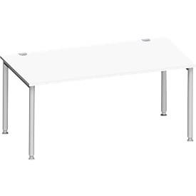 Schäfer Shop Genius Schäfer Shop  Genius Bureautafel MODENA FLEX, 4-poot ronde buis, B 1600 x D 800 mm, wit/blank aluminium