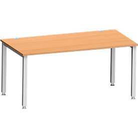 Schäfer Shop Genius Bureau MODENA FLEX, rechthoekig, 4-poots vierkante buis, B 1600 x D 800 x H 720-820 mm, beuken/wit aluminium