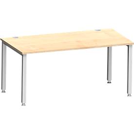 Schäfer Shop Genius Bureau MODENA FLEX, rechthoekig, 4-poots vierkante buis, B 1600 x D 800 x H 720-820 mm, ahorn/wit aluminium
