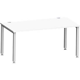 Schäfer Shop Genius Bureau MODENA FLEX, rechthoekig, 4-poots vierkante buis, B 1600 x D 800 x H 720-820 mm, wit/wit aluminium