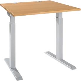 Schäfer Shop Select ERGO-T 2.0 bureau, vierkant, T-voet, B 800 x D 800 x H 675-895 mm, beuken/wit aluminium