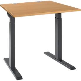 Schäfer Shop Select ERGO-T 2.0 bureau, vierkant, T-voet, B 800 x D 800 x H 675-895 mm, beuken/antraciet