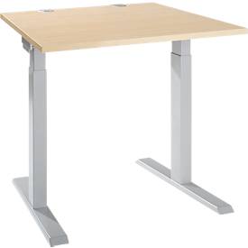 Schäfer Shop Select ERGO-T 2.0 bureau, vierkant, T-voet, B 800 x D 800 x H 675-895 mm, ahorn/wit aluminium