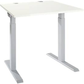Schäfer Shop Select ERGO-T 2.0 bureau, vierkant, T-voet, B 800 x D 800 x H 675-895 mm, wit/wit aluminium