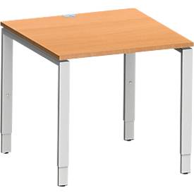 Schäfer Shop Genius bureau Modena Flex, vierkant, rechthoekige buis met 4 poten, B 800 x D 800 x H 650-850 mm, beuken/wit aluminium