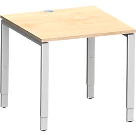 Schäfer Shop Genius bureau Modena Flex, vierkant, rechthoekige buis met 4 poten, B 800 x D 800 x H 650-850 mm, ahorn/wit aluminium