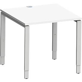 Schäfer Shop Genius bureau Modena Flex, vierkant, rechthoekige buis met 4 poten, B 800 x D 800 x H 650-850 mm, wit/wit aluminium