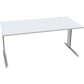 Schäfer Shop Pure Desk PLANOVA BASIC, rechthoekig, C-poot, B 1600 x D 800 x H 717 mm, aluminium lichtgrijs/wit + kabelgoot