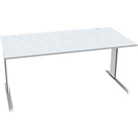 Schäfer Shop Pure Desk PLANOVA BASIC, rechthoekig, C-poot, B 1600 x D 800 x H 717 mm, lichtgrijs/wit + kabelgoot