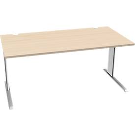 Schäfer Shop Pure Desk PLANOVA BASIC, rechthoekig, C-poot, B 1600 x D 800 x H 717 mm, ahorn/wit + kabelgoot
